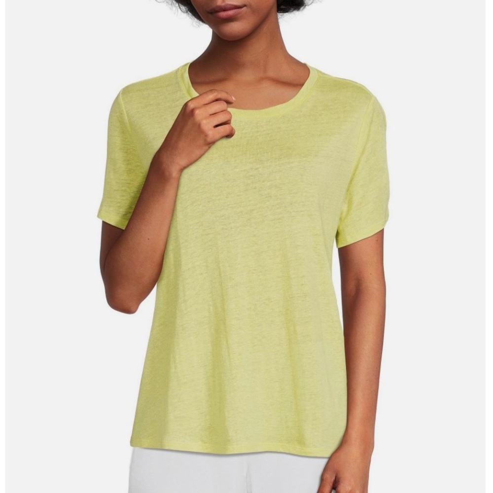 Eileen Fisher yellow 100% Organic Linen Crewneck Jersey short sleeve tee- Large